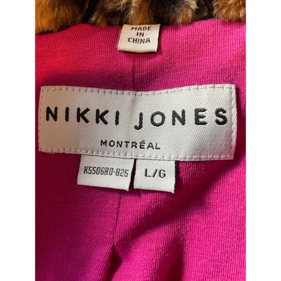 Nikki Jones Multi Print Faux Fur Jacket Balloon Sleeves Pockets Sz L Mob Wife - Picture 3 of 16